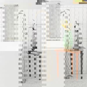 Single Handle Floor Mount Tub Filler in Brushed Nickel